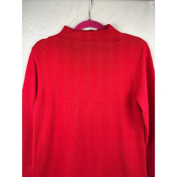 Iman Chic Mock Neck Knit Sweater Red Long Sleeve Soft Textured Womens Top - Picture 1 of 5